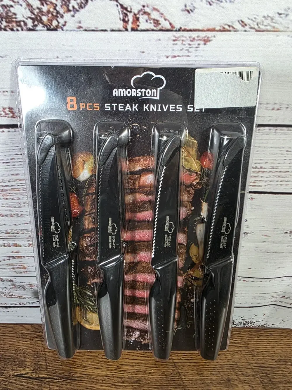 Amorston 8-Piece Steak Knife Set Micro-Serrated Dishwasher Safe Black NEW